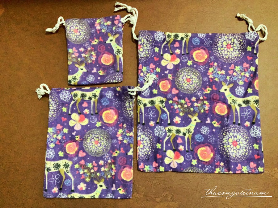 Set 3 túi rút vải bố - Hươu sao nền tím